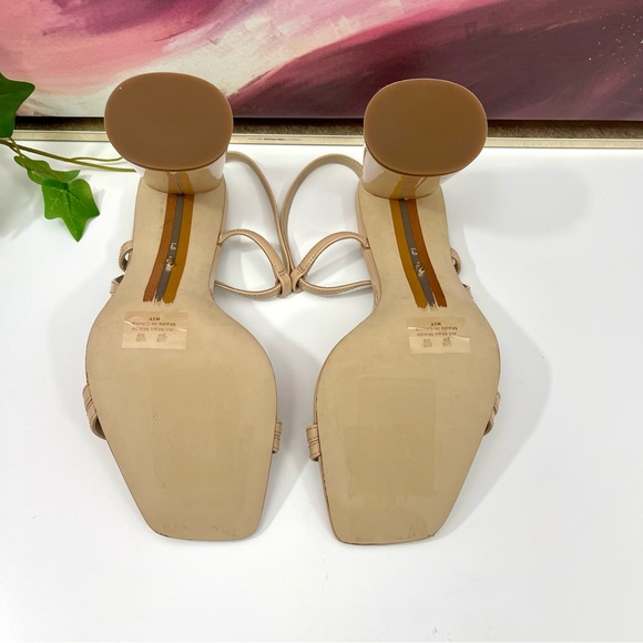 Sam Edelman Kit Block Heel Squared Open Toe Slingback Heeled Sandal Beige Patent - Picture 11 of 14